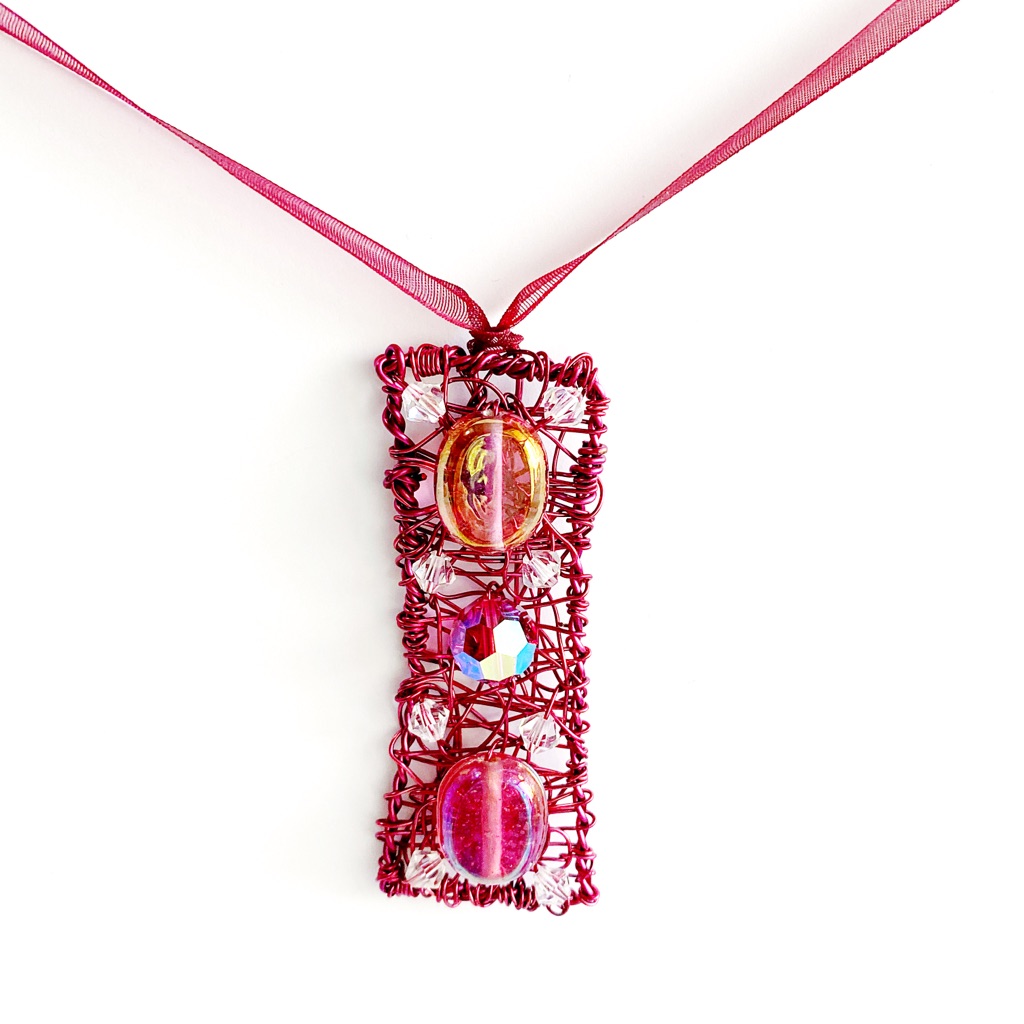 Pink Sterling Silver Filled Wire Wrapped Pendant